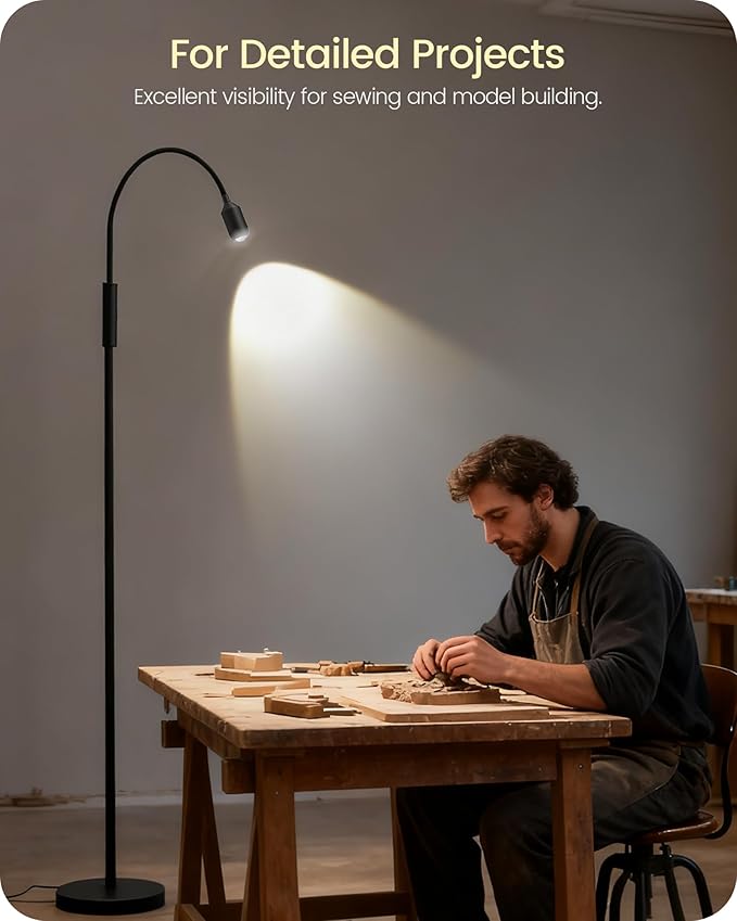 Reading Floor Lamp, 74.2" Tall LED Lamp with, 360° Flexible Gooseneck & Touch Control, 5000K 6W LED, Sturdy Base, Crafts Standing Lamp, for Reading, Living Room, Matte Black B16LD05
