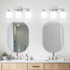 Brushed Nickel Bathroom Light Fixture, 3 Light Vanity Lights for Bathroom, Bath Lights with Milky White Frosted Glass Shades, E26 Socket