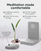 Mindful Modern Folding Pro Meditation Chair - Adjustable Meditation Seat with Back Support and Half Moon Buckwheat Meditation Cushion - Comfortable Mindfulness Living Room Floor Chair