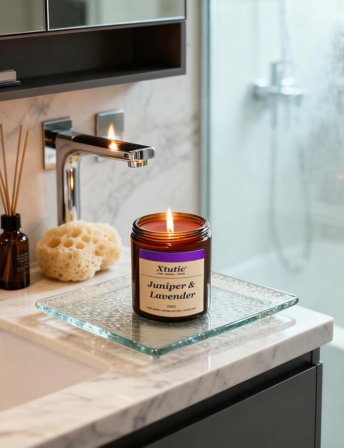 Soy Candle Gifts for Women & Men - 7oz Brown Scented Candle,50-Hour Burn Time,Aromatherapy Jar for Home Decor,Relaxing Ambiance in Bedroom & Office(Juniper Lavender)