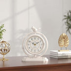White Vintage Table Clock with Bird, European Retro Style Mantel Clocks, Desk and Shelf Decor Clock, for Living Room, Farmhouse, Bedside, Bedroom, Gift (7.9" H x 6.3" W)