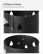 SONGMICS Umbrella Stand, Metal Umbrella Holder for Entryway, with Water Tray and 4 Hooks, 6.7 x 6.7 x 16.1 Inches, Round, Ink Black ULUC024B01
