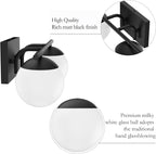 Ralbay Black Mid Century Modern 2-Light Bathroom Vanity Light Fixtures with Matte Black Milky Glass Globe