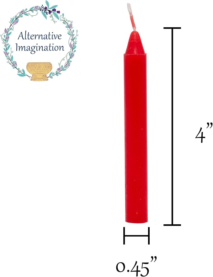 Alternative Imagination Red Chime Candles - 20 Pack of Unscented 4 Inch Mini Taper Candles - Dripless Long Burning Ritual Candles for Meditation, Spell Work, Birthdays, Ceremonies & Home Decor