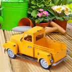 Farmhouse Yellow Truck Metal Decor,Vintage Outdoor Iron Truck Decor, Rustic Pick-up Planter,Antique Car Decoration,Desktop Wine Rack Stand,Decorative Tabletop Storage