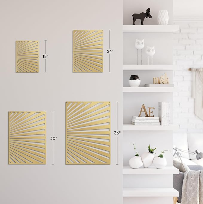 SIGNLEADER Metal Wall Art Decor Gold Stripe Pattern Minimalist Modern Abstract Wall Sculpture Hangings Home Decoration for Living Room, Bedroom, Bathroom, Kitchen, Outdoor - 18" Gold