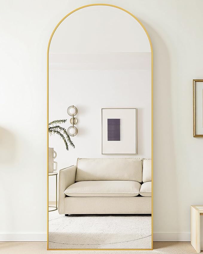 Suidia Arched Full Length Mirror, 58"x21" Floor Mirror Freestanding, Floor Standing Full Body Mirror with Stand for Bedroom, Hanging Leaning Mounted for Living Room Cloakroom, Gold