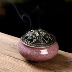 Ceramic Incense Burner with Incense Stick Holder + Insulation use for Stick or Coil Incense, Sage Cones and Frankincense (Violet)