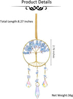 CrystalTears Aquamarine Crystal Tree Life Hanging Ornament for Wall Window Home Room Decor, Feng Shui Healing Crystals Gemstone Glass Suncatcher Car Ornament, Crystal Gifts for Women Christmas