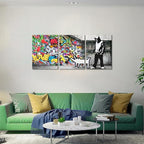 Novatique Banksy Wall Art Colorful Graffiti Canvas Wall Art Street Canvas Print Painting Street Cool Art Picture Decor Modern Graffiti Decor for Men Bedroom Living Room, 12" x 16" x 3Pcs