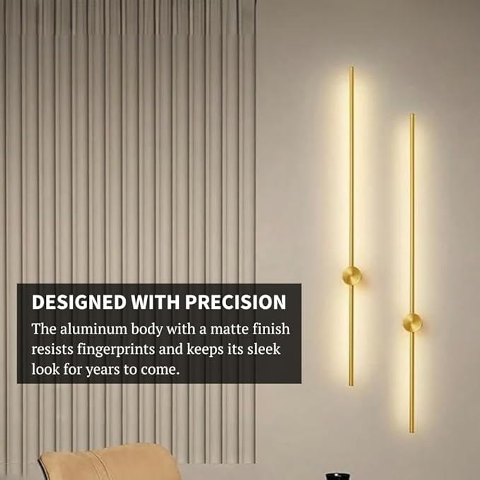 Method Lights LED Strip Wall Light, 47" Modern Indoor Wall Lamp with 350° Rotation, Surface or Recessed Mount, Sleek Minimalist Lighting for Bedroom, Living Room, Hallway, Gold