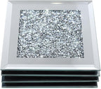 GIMORRTO Glass Mirrored Coaster 4 PC, Crushed Diamond Square Cup Mat 4" Decor on Tabletop for Bar Tools Dining Table