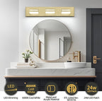 OKELI 5-Light Bathroom Vanity Light Gold Modern LED Vanity Light Over Mirror Dimmable Mirror Front Lamp with 350° Adjustable Lamp Head ETL Listed 32W 6000K Cold White