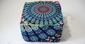 CRAFT KALA Indian Square Patchwork Traditional Pouf Cover Indian Living Room Pom Poufs Cover Decorative Designer Ottoman Home Living Footstool Chair Cover Ottoman Decor 18X18X14 inches, Blue Mirchi