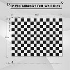 Geyoga 12 Pcs Cork Board for Wall 12 x 12 Inch Retro Black and White Checkered Bulletin Board Acoustic Wall Panels Boho Felt Tiles Cute Self Adhesive Hanging Decor for Office Home Classroom(Classic)