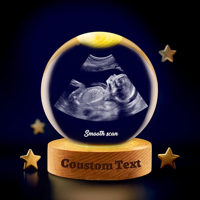 Custom Ultrasound Crystal Ball withText Photo Personalized Ultrasound Picture Frames with Light Holder Engraved Crystal Ball Gift for Expecting Parents