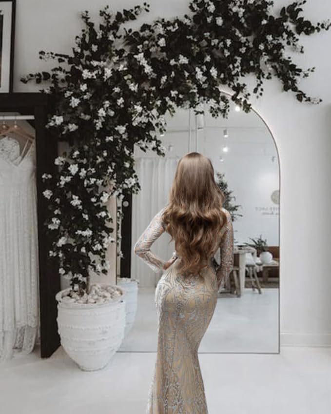 Antok Full Length Mirror, 72"x44" Floor Mirror, Arched Floor Standing Freestanding Arch Full Body Mirrors with Stand for Bedroom, Hanging Mounted for Living Room Cloakroom,Gold