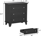 GarveeHome Black 3 Drawer Dresser for Bedroom, Wide Chest of Drawers with Vintage Handle, Wood Dresser Wide Nightstand for Living Room