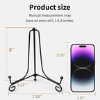 Iron Plate Stands for Display, Foldable Book Holder & Easel Stand for Sign, Versatile Poster Stand and Small Plate Stand for Home Decor, Art, Photo Frame, Card, Crystal Display (Black, 8 inch (4Pcs))