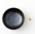 Asayu Japan Zen Incense Holder – 3.9" (100 mm) Ceramic Incense Bowl with Brass Burner, Made in Japan Mino Ware, Modern Wabi-Sabi Style in Metallic Black, Brown & Gold