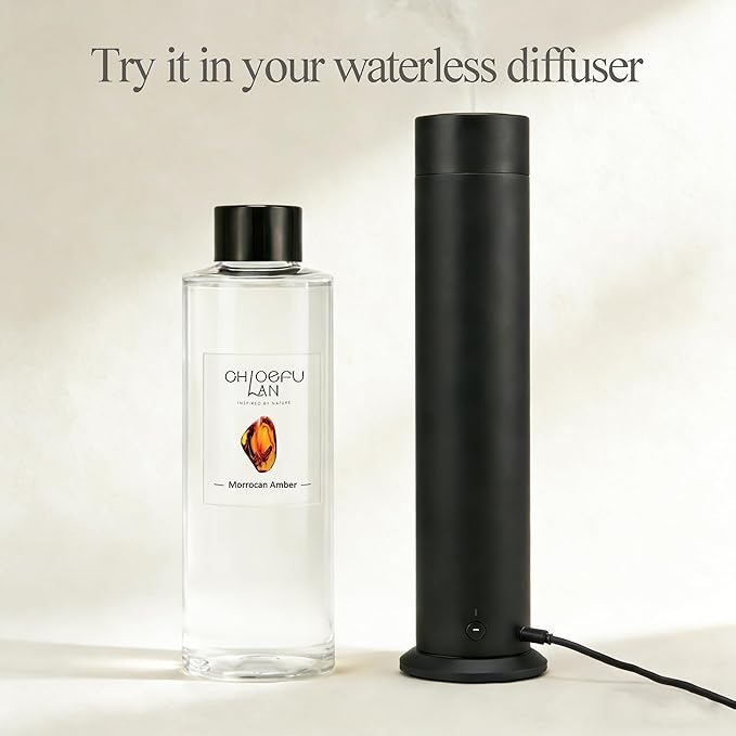 Chloefu LAN Morrocan Amber Scented Oil Diffuser Refill 6.76 fl oz Natural Essential Oil - Best for Home Bathroom Shelf Decor, 0% Alcohol, Unique Blend to Promote Sleep & Relieve Stress