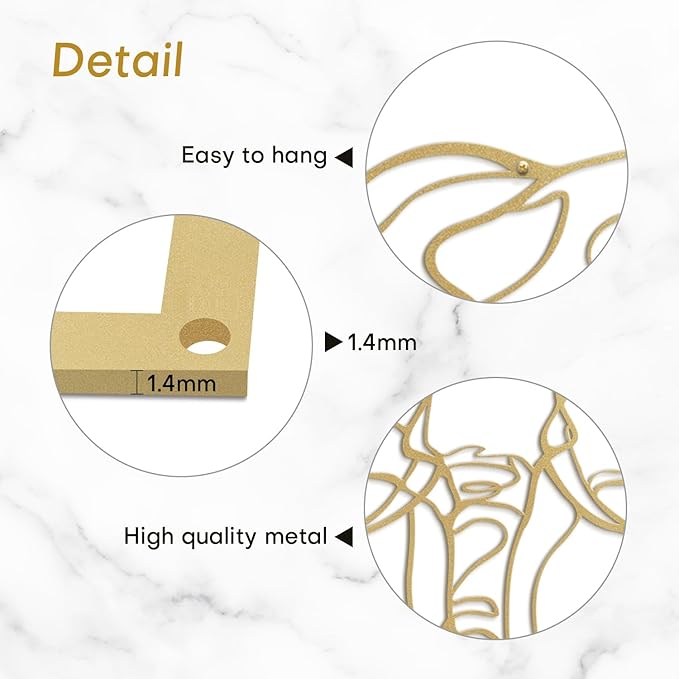 SIGNLEADER Metal Wall Art Decor Elephant Minimalist Modern Abstract Wall Sculpture Hangings Home Decoration for Living Room, Bedroom, Bathroom, Kitchen, Outdoor - 18" Gold