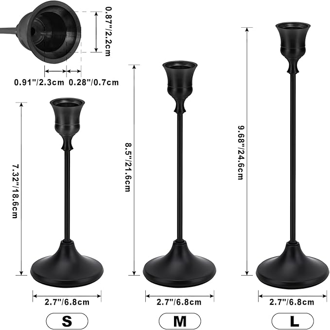 Black Candlestick Holders Taper Metal Candle Sticks Holder for Dining Table, Vintage Candelabra Tall Candle Stand for Tapered Candles, Decorative Centerpiece for Wedding Christmas Party Anniversary