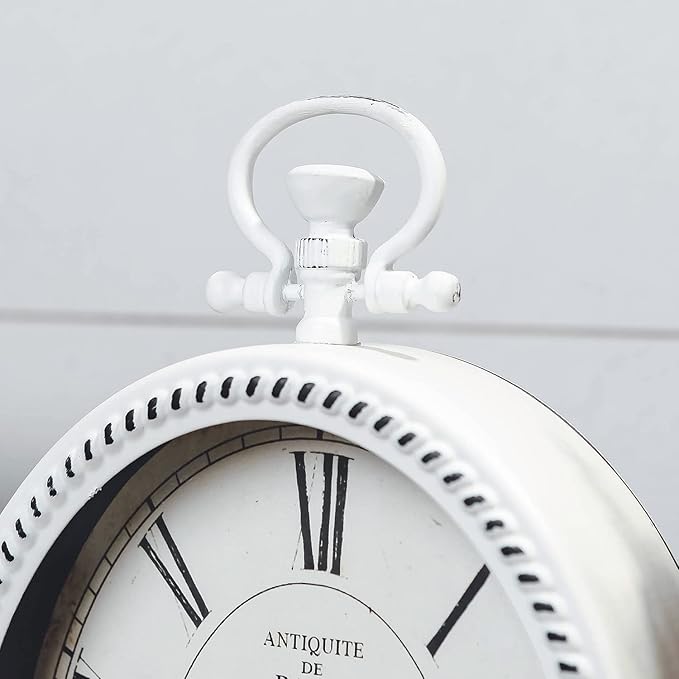 NIKKY HOME Vintage Table Clock, Metal White Table Clock Retro Non-Ticking Desk Clock Battery Operated Antique Non-Alarm Clocks for Bedroom Living Room Indoor Decoration