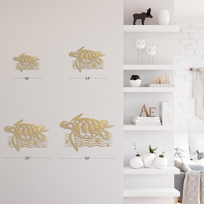 SIGNLEADER Metal Wall Art Decor Turtle Minimalist Modern Abstract Wall Sculpture Hangings Home Decoration for Living Room, Bedroom, Bathroom, Kitchen, Outdoor - 24" Gold