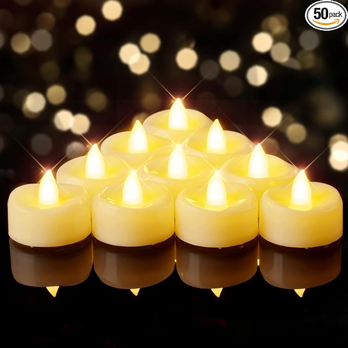 BEICHI Flameless Candles, 12/24/50/100/150 Pack Tea Lights Battery Operated, No Flickering Votive Candles LED Tea Lights for Halloween Christmas Wedding Home (50 Pack, Ivory Shell)