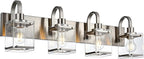 Brushed Nickel Bathroom Light Fixtures, 4 -Light Vanity Lighting Fixture Over Mirror with Clear Glass Shade Wall Sconce Lighting for Mirror Kitchen Living Room Bedroom Hallway