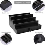 Black Cologne Organizer for Men - 4 Tier Wooden Perfume Display Stand with Drawer and Hidden Compartment for Organizing and Storing, Cologne Holder Shelf for Dresser