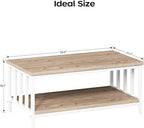 Coffee Table for Living Room with Slatted Sides Frame, Modern Farmhouse Living Room Table with 2-Tier Storage Shelf for Home Office, Apartment, 39 inch, Light Coffee