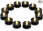 Black Candles, 24 Pack Tea Lights Candles Battery Operated, LED Tealight Candle, Flameless Votive Candle for Fall Holiday Decor, Theme Party -1.4" D X 1.3" H