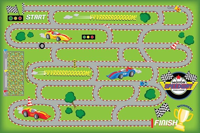 KIDCARPET.COM Race Track Play Mat Rug | Interactive Activity Carpet for Preschool Playroom Toy Car Track, 6' x 8'6"