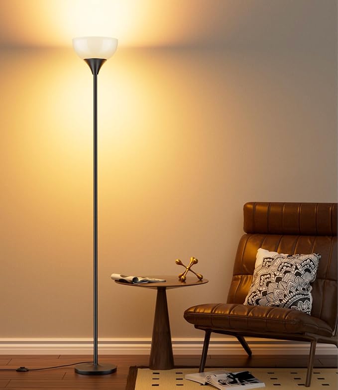 luckystyle Torchiere Floor Lamp,1200LM Dimmable Standing Lamps with Remote and Foot Switch,Custom Color Temperature Super Bright Tall Lamp for Living Room Bedroom Office,Floor Light with 12W LED Bulb