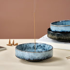 5.9" Ceramic Incense Holder with 10 Holes,5in1 Incense Tray for Sticks,Coil,Cone,Sage,Palo Santo,Handcrafted Burner Ash Catcher Smudge Bowl for Yoga Meditation Energy Cleansing Room Décor,Blue