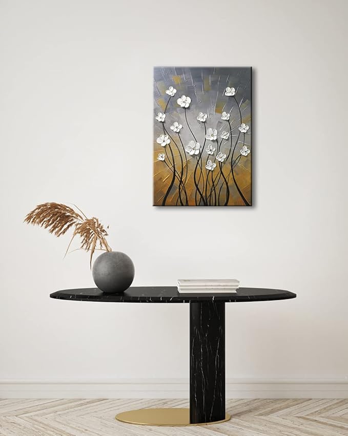 Wieco Art Morning Dancing 100% Hand Painted Floral Oil Paintings Canvas Wall Art Modern Stretched and Framed Grace Abstract Flowers Artwork Ready to Hang for Living Room Home Decorations Wall Decor
