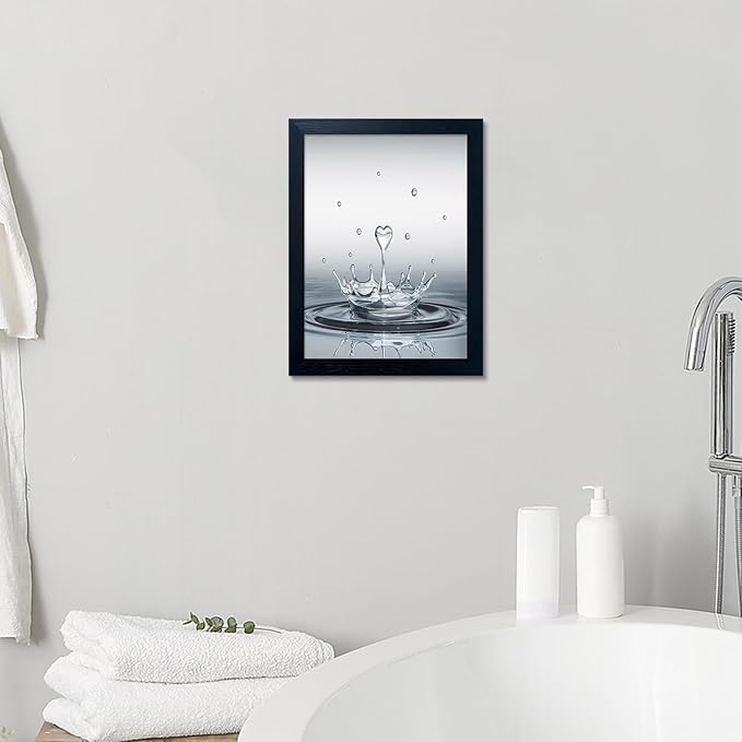 Bathroom Decor Wall Art Heart Water Drop Splash Modern Canvas Pictures Print Black Framed Bathroom Painting for Wall