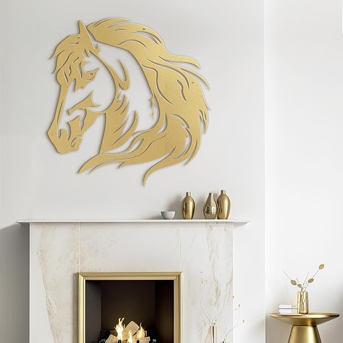 SIGNLEADER Metal Wall Art Decor Horse Minimalist Modern Abstract Wall Sculpture Hangings Home Decoration for Living Room, Bedroom, Bathroom, Kitchen, Outdoor - 30" Gold