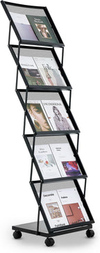 VEVOR Brochure Display Rack, Foldable 5 Pockets Magazine Literature Display Stand, Movable Floor Standing Magazine Rack with Wheels, Metal Newspaper Catalog Holders for Shop Exhibitions Office Show