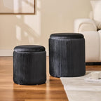 Round Set of 2 Ottoman with Storage-Upholstered Velvet Vanity Stool for MakeupMultifunctional Ottomans Coffee Table Padded Seat Foot Rest for Living Room&Bedroom (Black)
