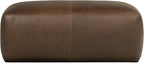 Poly & BARK Denver Ottoman – 43" Large Pouf with Feather-Down Topper – Full-Grain Leather Upholstered Pouf Ottoman for Living Room – Vintage Italian Leather in Cocoa Brown