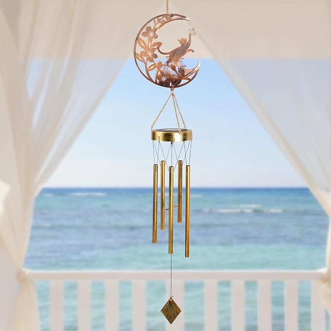 JOBOSI Solar Moon Cat Decorative Light Gift, Solar Moon Cat Decorative Wind Chime with Light, Gifts for Women Mom Grandma, Garden Lawn Decor, Christmas & New Year Gift
