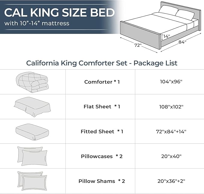 HEVUMYI Khaki & Linen California King Comforter Set - 7-Piece All Season Bed in a Bag Cal King, Ultra Soft Bedding Set with Comforter, Flat Sheet, Fitted Sheet, Pillowcases, Pillow Shams