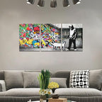 Novatique Banksy Wall Art Colorful Graffiti Canvas Wall Art Street Canvas Print Painting Street Cool Art Picture Decor Modern Graffiti Decor for Men Bedroom Living Room, 12" x 16" x 3Pcs