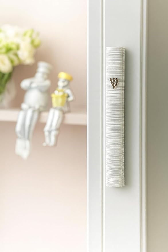 My Daily Styles Aluminum Silver-Tone White Stripes Classic Shin Mezuzah Case, 5"