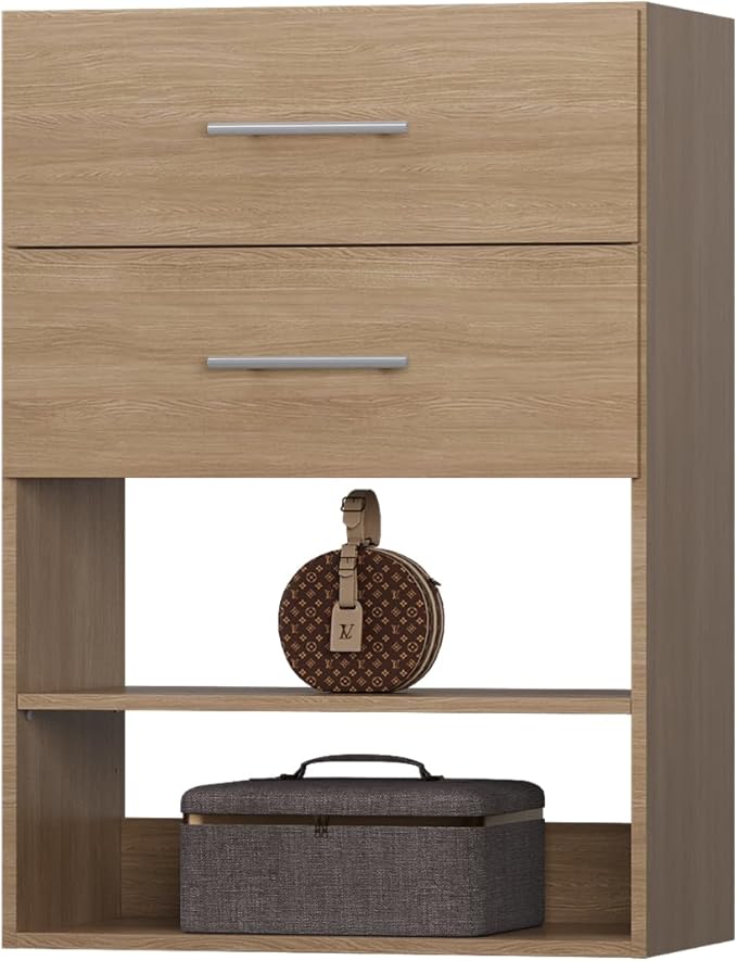 ROOMTEC 31.5" 2 Drawer Short Tower Closet Unit, Modular Closet System with Drawers and Shelf, Wardrobe Organizer for Bedroom or Walk-in Closet, Wall Mounted, Customizable Clothes Storage Unit, Wood