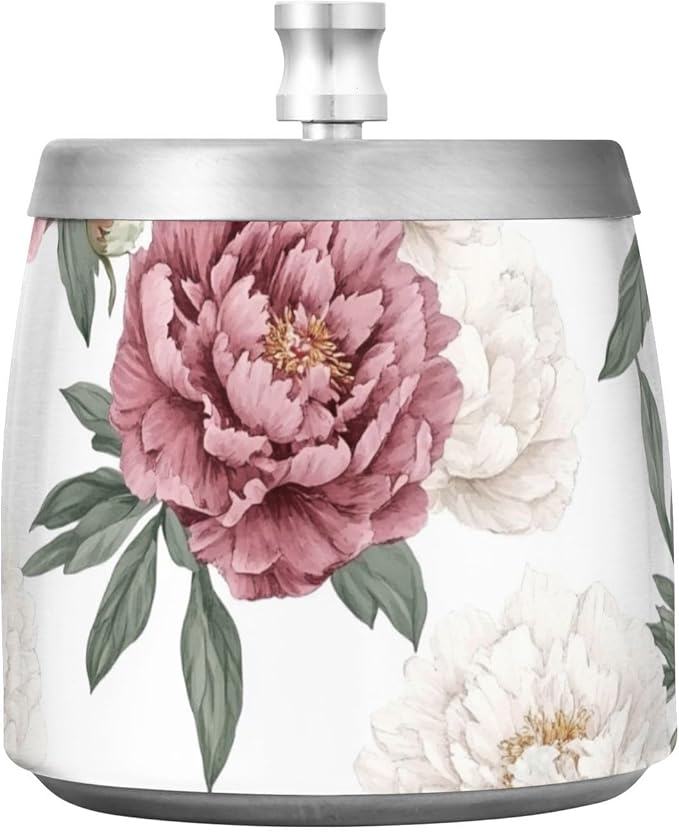 Peony Flower Ashtray with Lid, Outdoor Ashtrays for Patio, Stainless Steel Ashtray Odorless Smokeless for Home Office Balcony