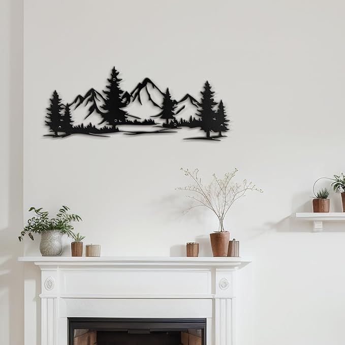 SIGNLEADER Metal Wall Art Decor Mountain Pine trees Modern Abstract Wall Sculpture Hangings Home Decoration for Living Room, Bedroom, Bathroom, Kitchen, Outdoor - 36" Black